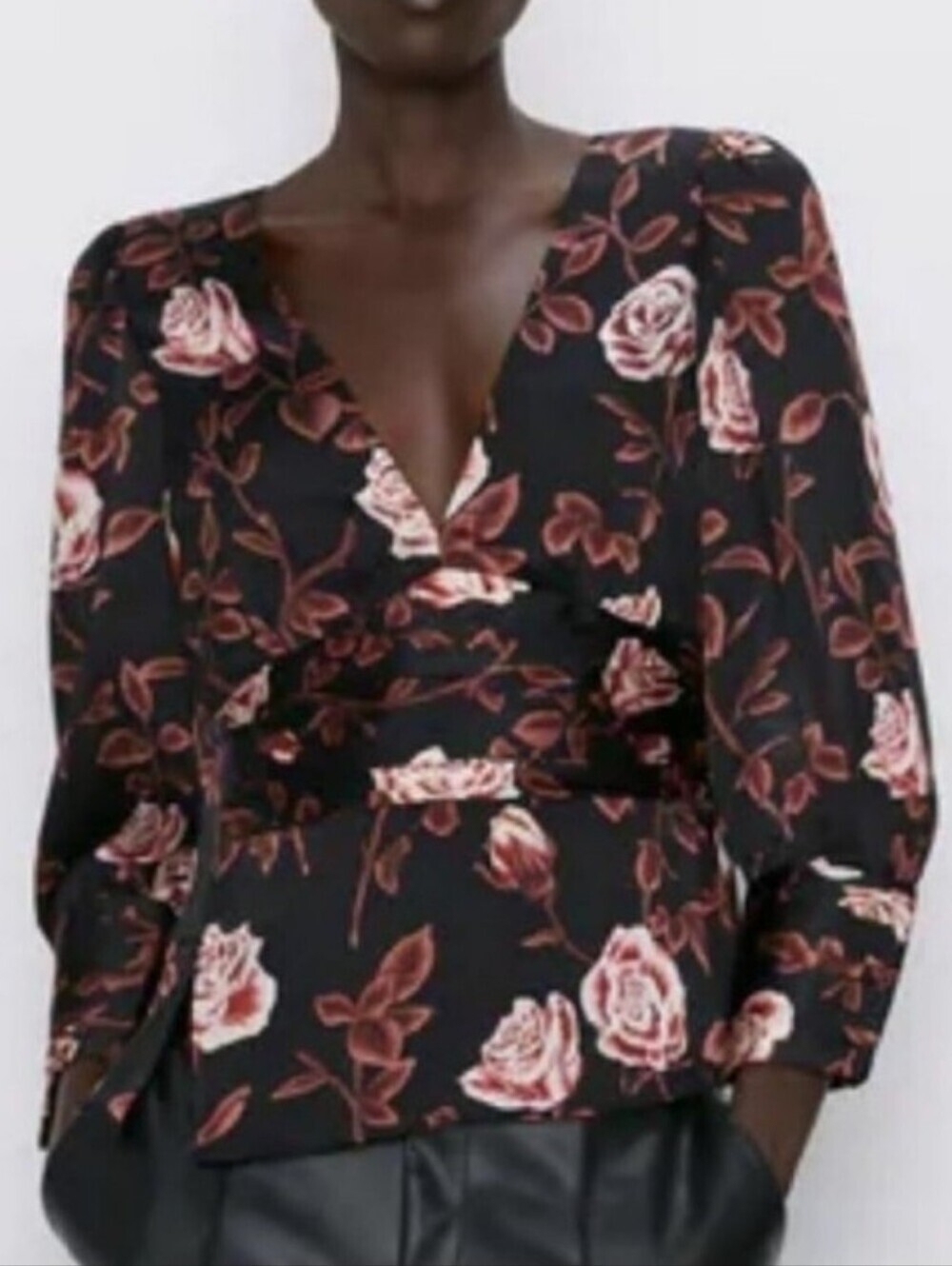 Zara Black & Pink Rose Blouse